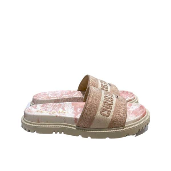 DIOR DWAY TOILE DE JOUY EMBROIDERED SLIPPER PINK