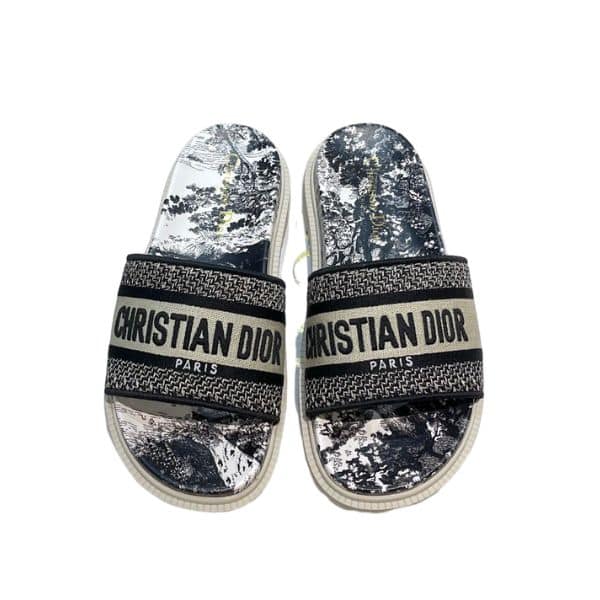 DIOR DWAY TOILE DE JOUY EMBROIDERED SLIPPER BLACK