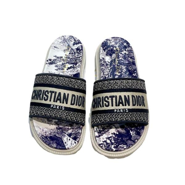 DIOR DWAY TOILE DE JOUY EMBROIDERED SLIPPER BLUE