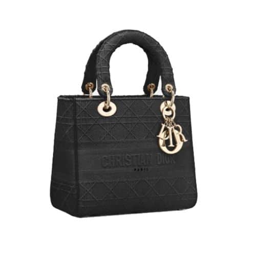 DIOR LADY D LITE BAG BLACK CANNAGE EMBROIDERY 24CM
