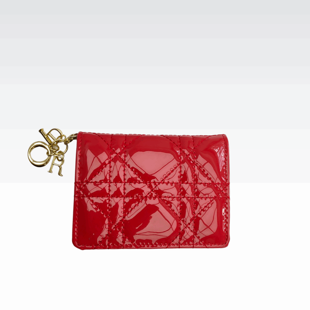 DIOR LADY MINI WALLET RED CANNAGE 10.5CM