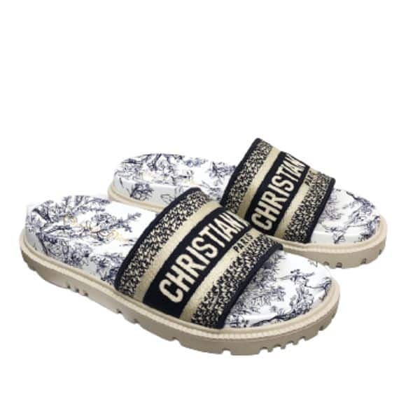 DIOR DWAY SLIPPER TOILE DE JOUY FLOWER EMBROIDERED
