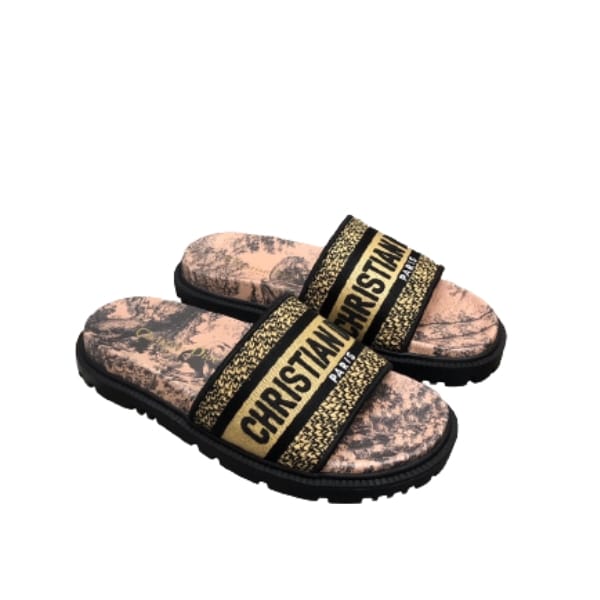 DIOR DWAY TOILE DE JOUY EMBROIDERED SLIPPER BLACK PINK TONE