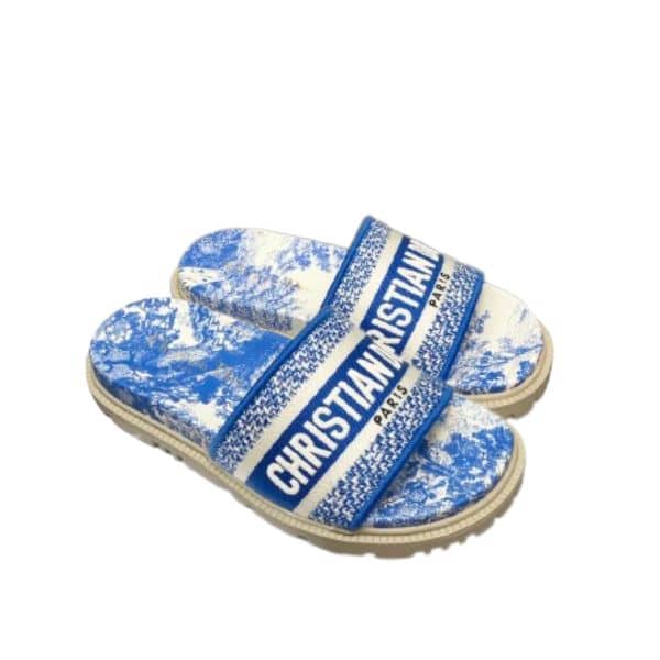 DIOR DWAY TOILE DE JOUY EMBROIDERED SLIPPER BLUE