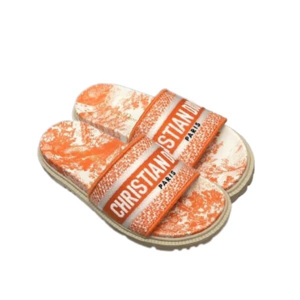 DIOR DWAY TOILE DE JOUY EMBROIDERED SLIPPER ORANGE