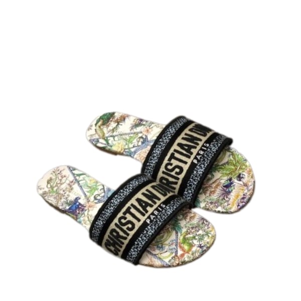 DIOR DWAY SLIDE WHITE MULTICOLOR EMBROIDERED COTTON WITH ÉTOILE DE VOYAGE MOTIF KCQ209EVYS43L