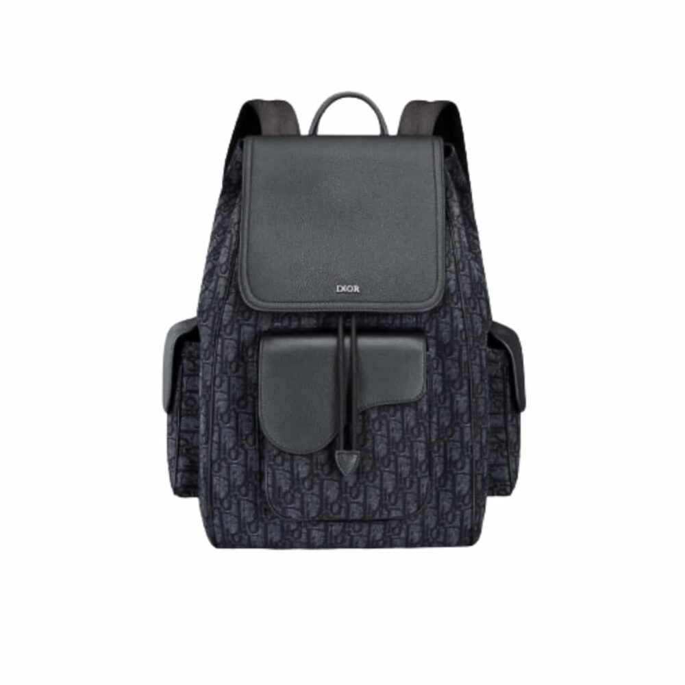 DIOR SADDLE OBLIQUE JACQUARD BLACK GRAINED CALFSKIN 40CM 1ADBA161YKS H27E