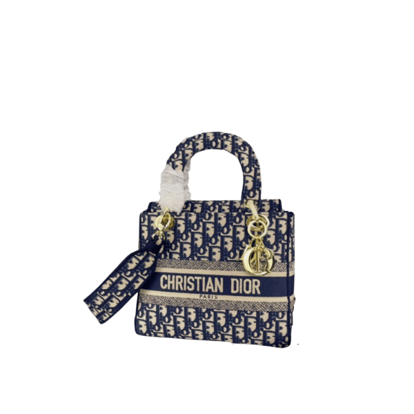 DIOR MEDIUM LADY D-LITE BAG CANVAS BLUE NAVY  24CM
