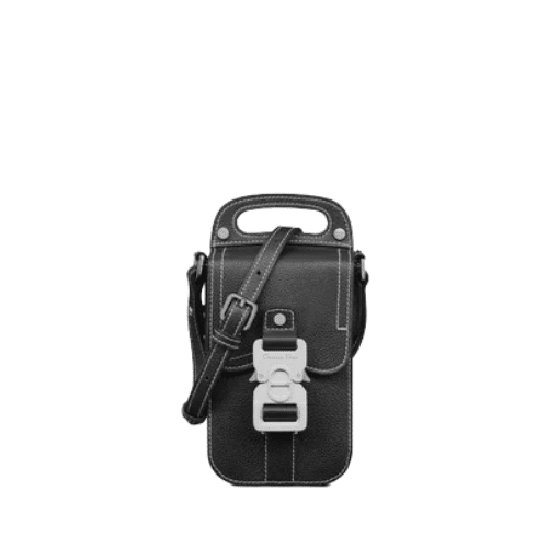 DIOR SADDLE VERTICAL POUCH WITH STRAP BLACK GRAINED CALFSKIN 19CM 2ADCA446YKK H00N