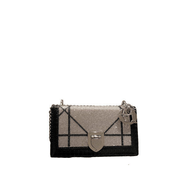 DIOR DIORAMA BULLION BLACK AND SILVER BAG 21CM