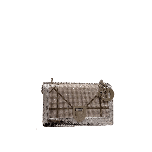 DIOR DIORAMA BULLION WHITE AND SILVER BAG 21CM