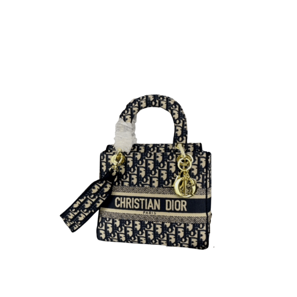 DIOR MEDIUM LADY D-LITE BAG CANVAS BLACK AND WHITE 24CM 19 MA 3473