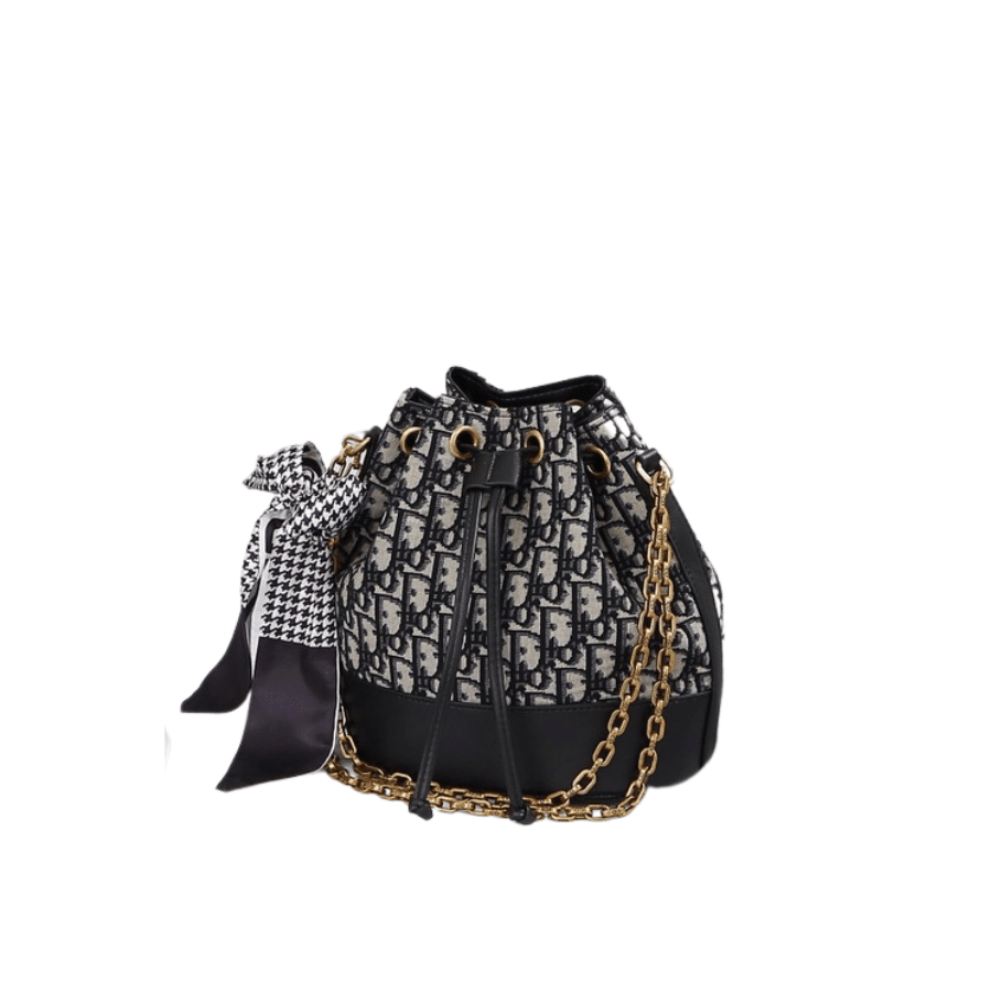 DIOR BUCKET CANVAS LEDER MONOGRAMM BLAU BEIGE HANDWARE GOLD 22CM