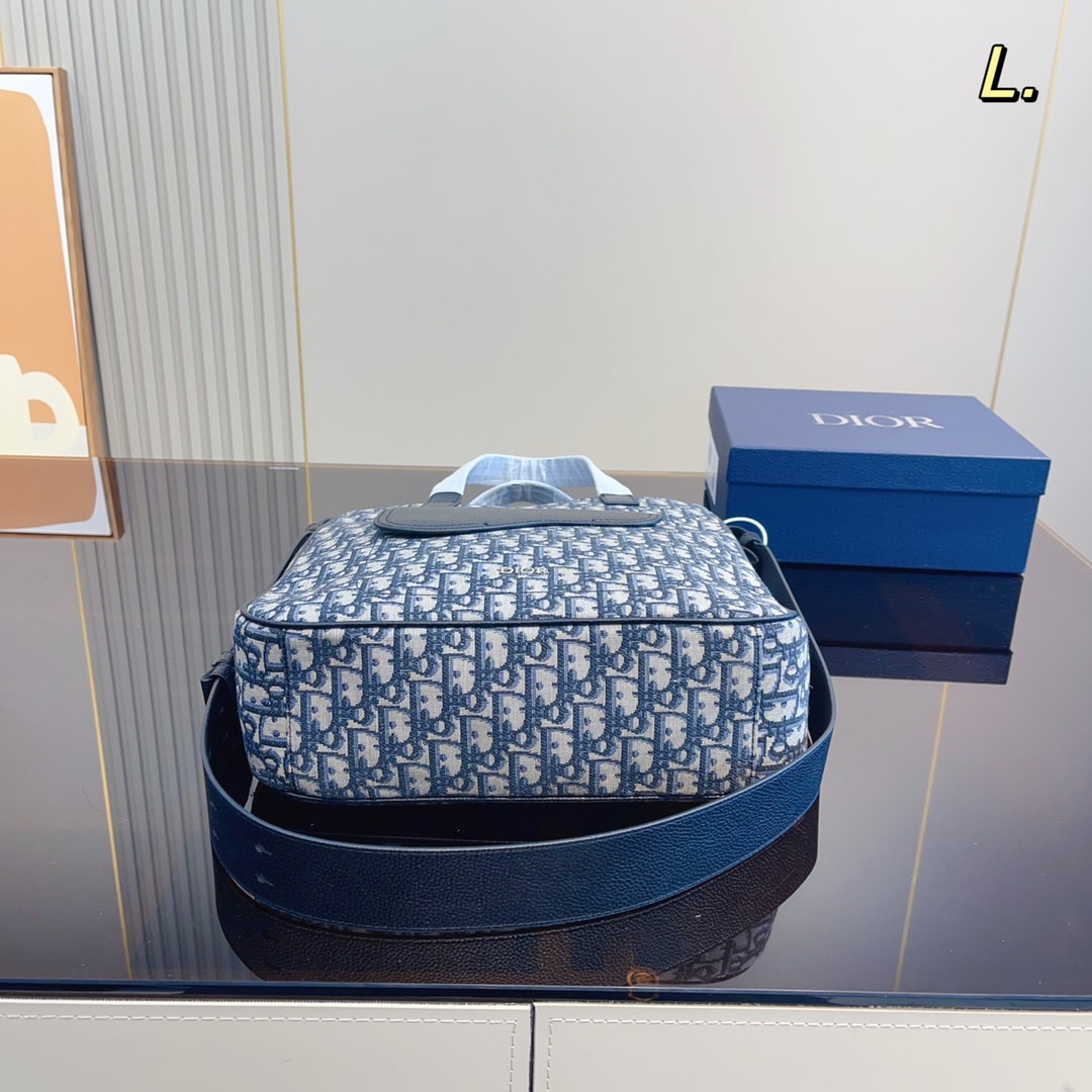 DIOR SADDLE TOTE BAG WITH SHOULDER STRAP BEIGE AND NAVY BLUE 32CM 1ADSH175YKS H05E - Image 10