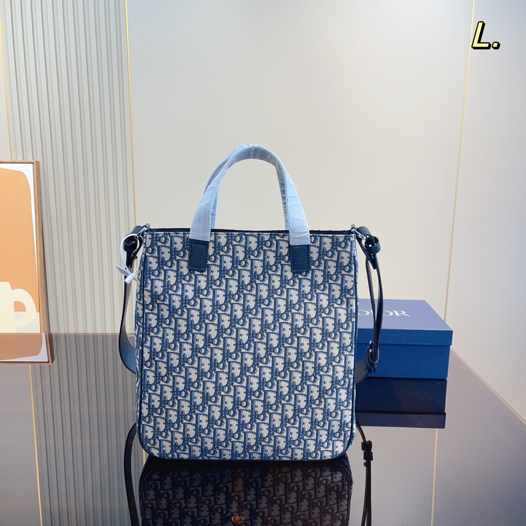 DIOR SADDLE TOTE BAG WITH SHOULDER STRAP BEIGE AND NAVY BLUE 32CM 1ADSH175YKS H05E - Image 3