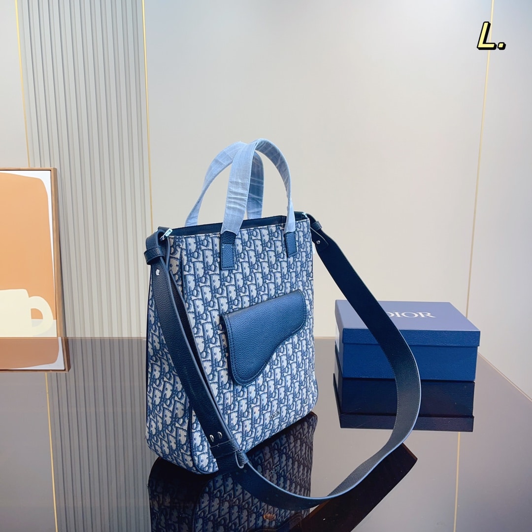 DIOR SADDLE TOTE BAG WITH SHOULDER STRAP BEIGE AND NAVY BLUE 32CM 1ADSH175YKS H05E - Image 5