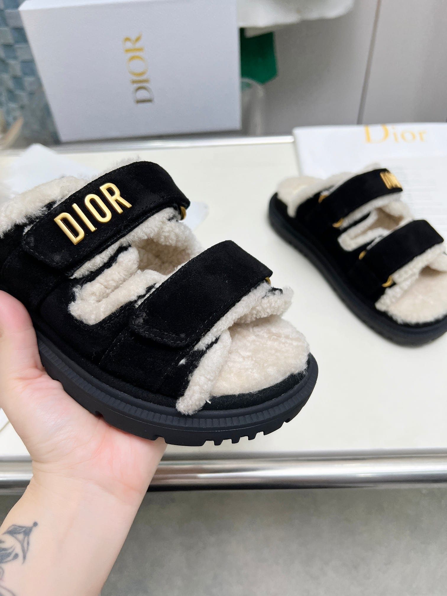 DIOR DIORACT SLIDE SUEDE GOATSKIN BLACK KCO105SKU S900 - Image 8