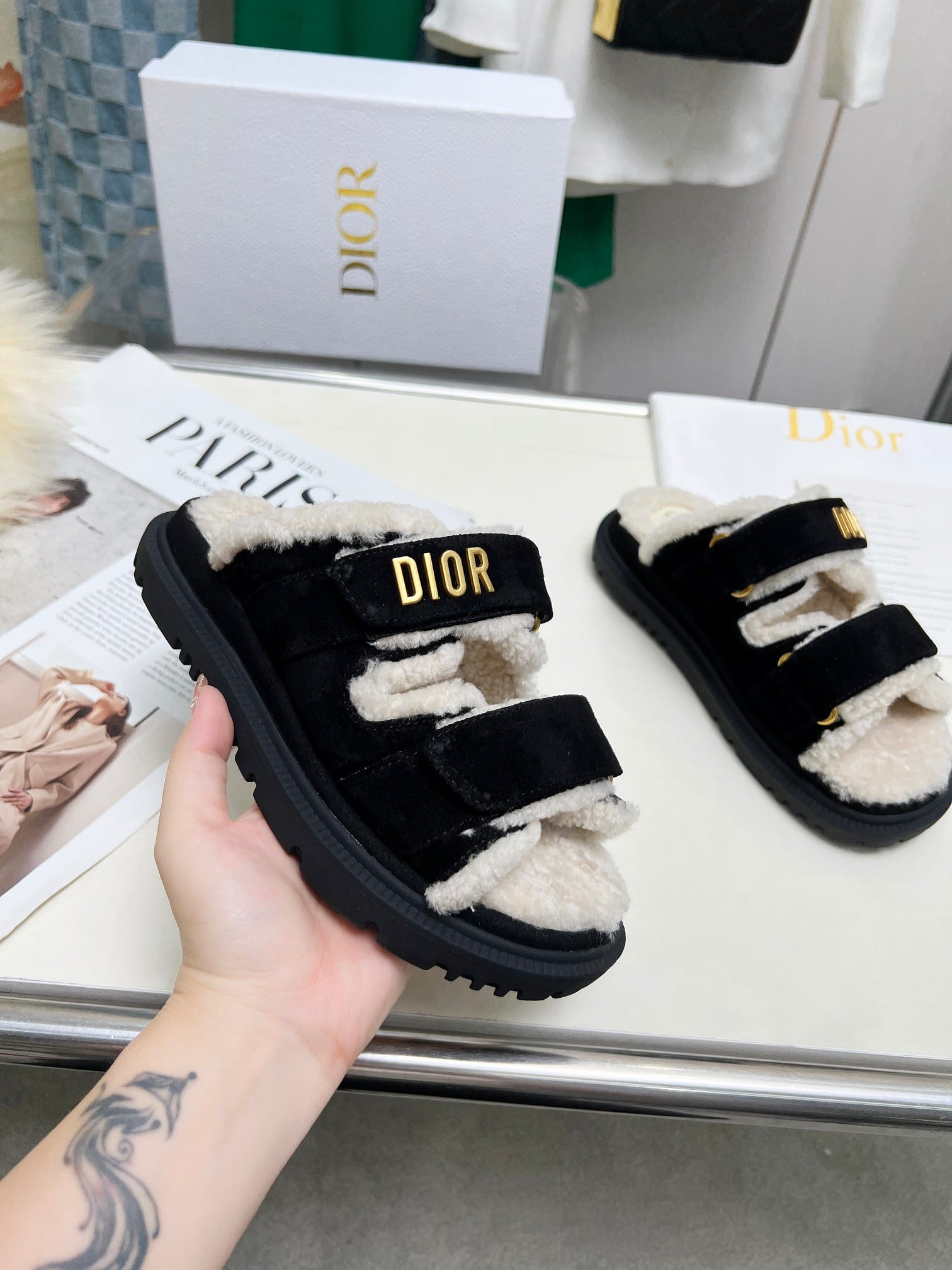 DIOR DIORACT SLIDE SUEDE GOATSKIN BLACK KCO105SKU S900 - Image 7