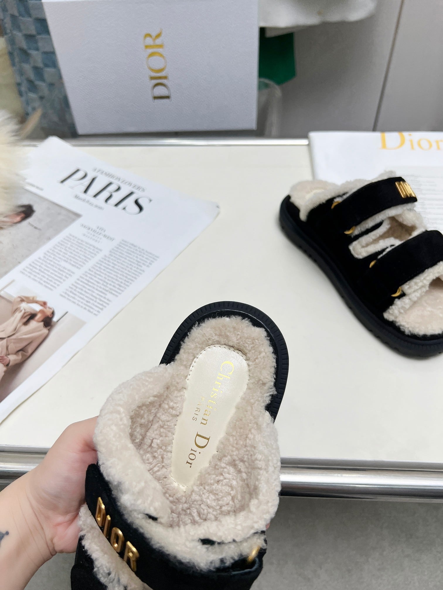 DIOR DIORACT SLIDE SUEDE GOATSKIN BLACK KCO105SKU S900 - Image 4