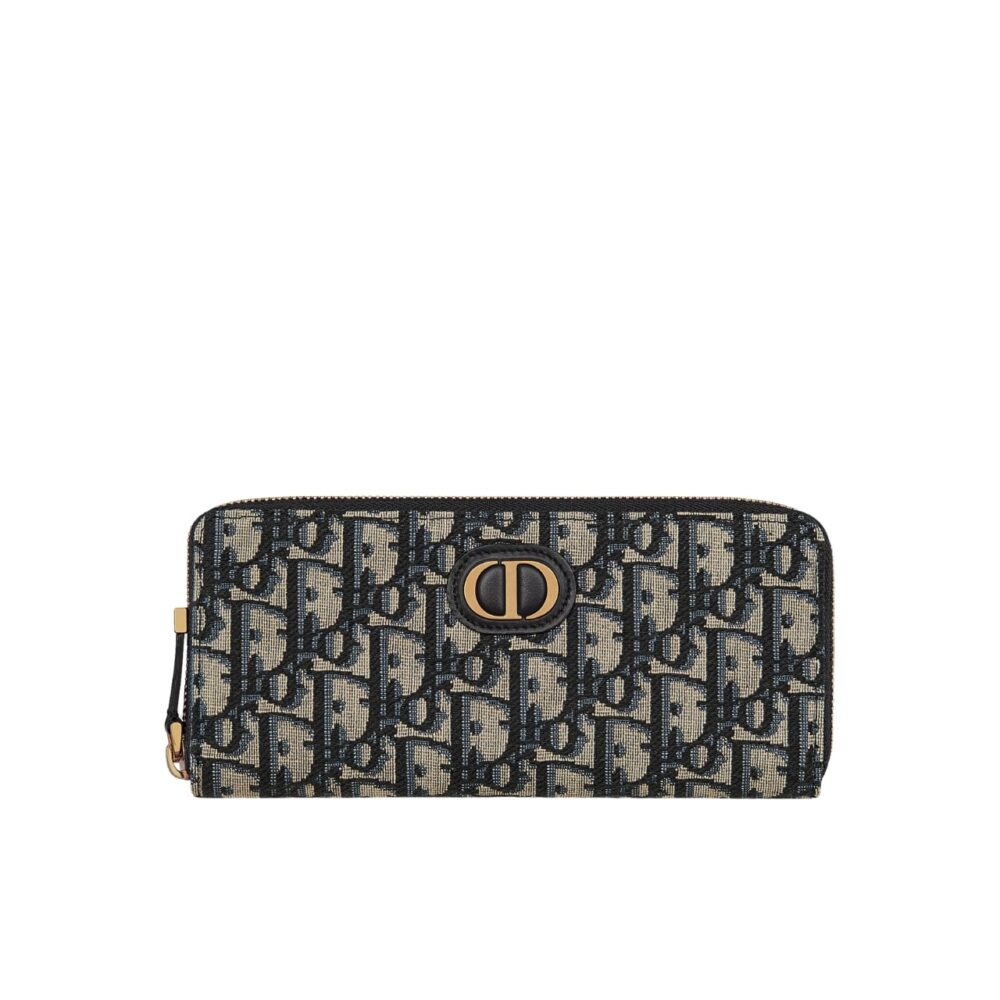 DIOR LONG WALLET OBLIQUE JACQUARD BLACK AND BEIGE 19.5CM