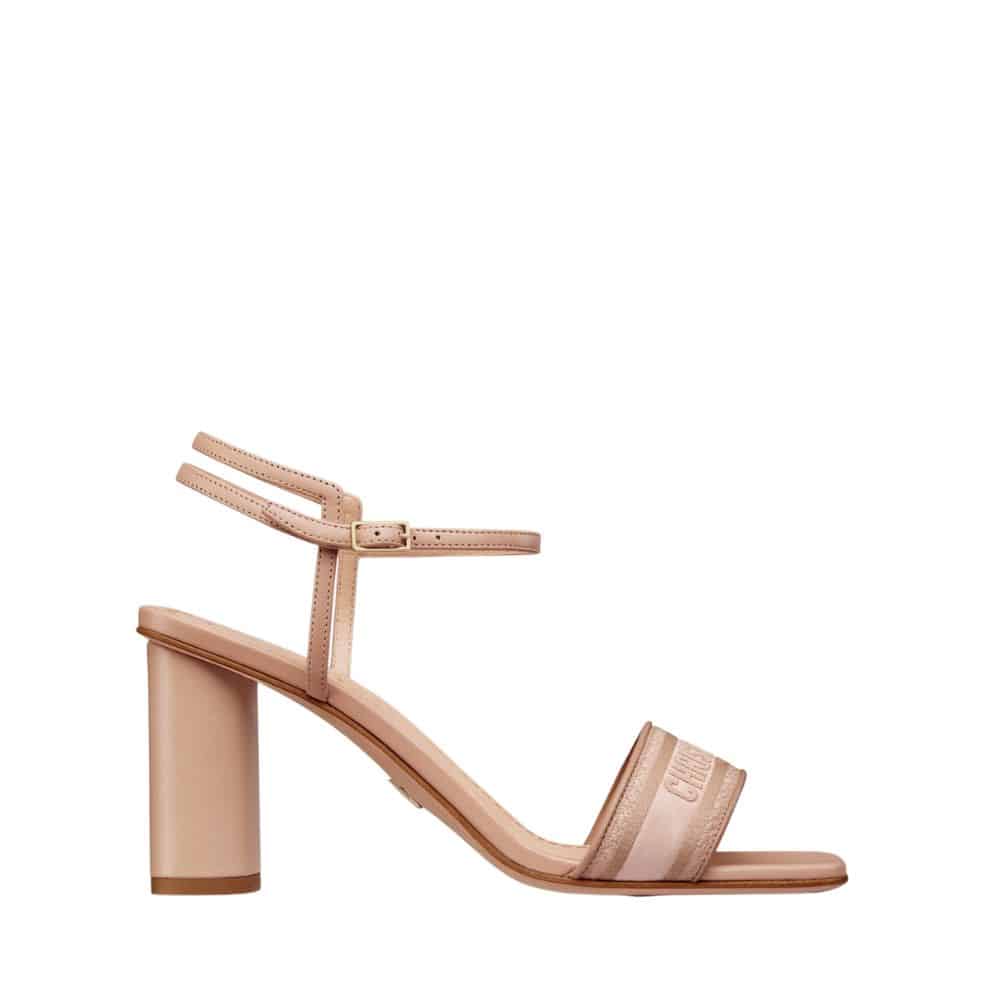 DIOR DWAY HEELED SANDAL EMBROIDERED SATIN AND BEIGE KDQ896ETL S12U