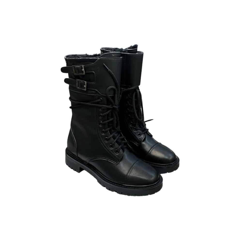 DIOR D TRAP ANKLE BOOT CALFSKIN AND SHEARLING BLACK