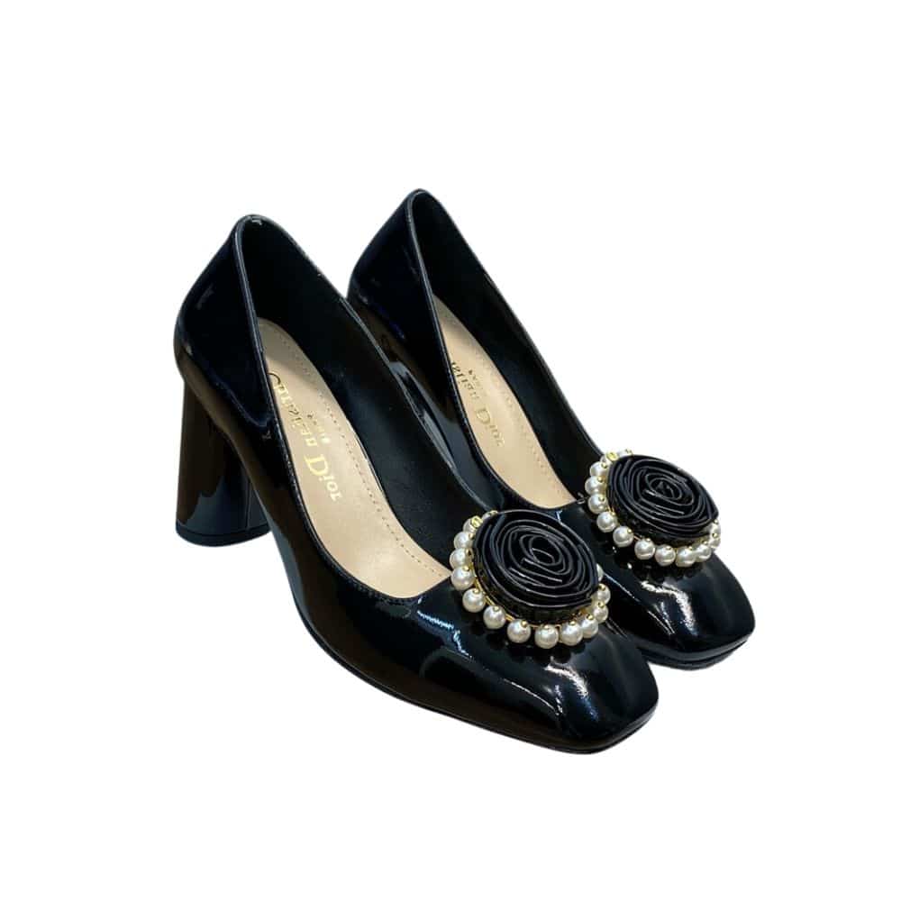 DIOR ROSE PUMP BLACK WHITE RESIN PEARLS