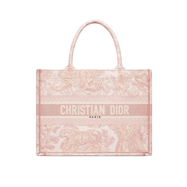 DIOR LARGE TOTE TOILE DE JOUY EMBROIDERY PINK 42CM