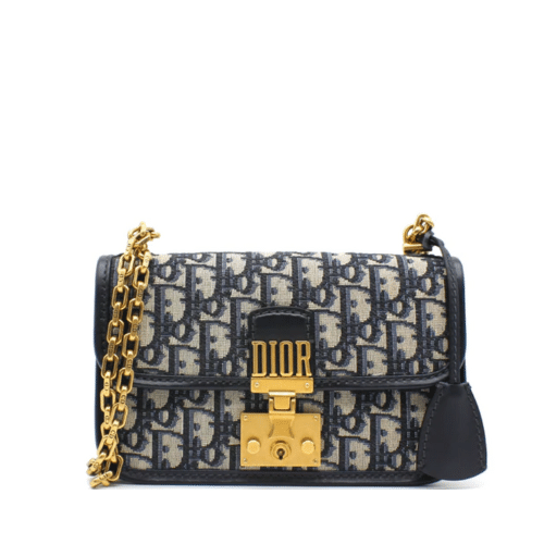 DIOR OBLIQUE ADDICT FLAP BAG BLACK 24CM