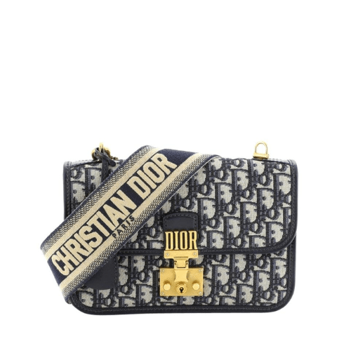 DIOR ADDICT FLAP BAG OBLIQUE CANVAS MEDIUM BLACK 24CM