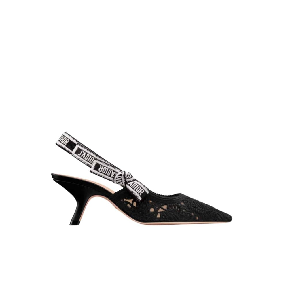 DIOR J'ADIOR SLINGBACK PUMP TRANSPARENT MESH EMBROIDERED WITH BUTTERFLY MOTIF BLACK KDV039BYE S900