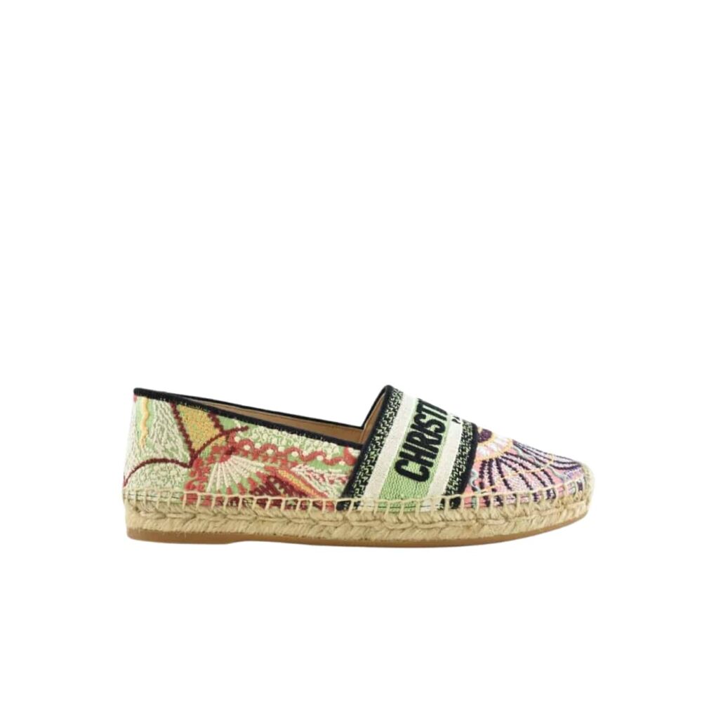 DIOR GRANVILLE COTTON LOGO EMBROIDERED ESPADRILLE FLAT IN LIGHTS PINK BLACK