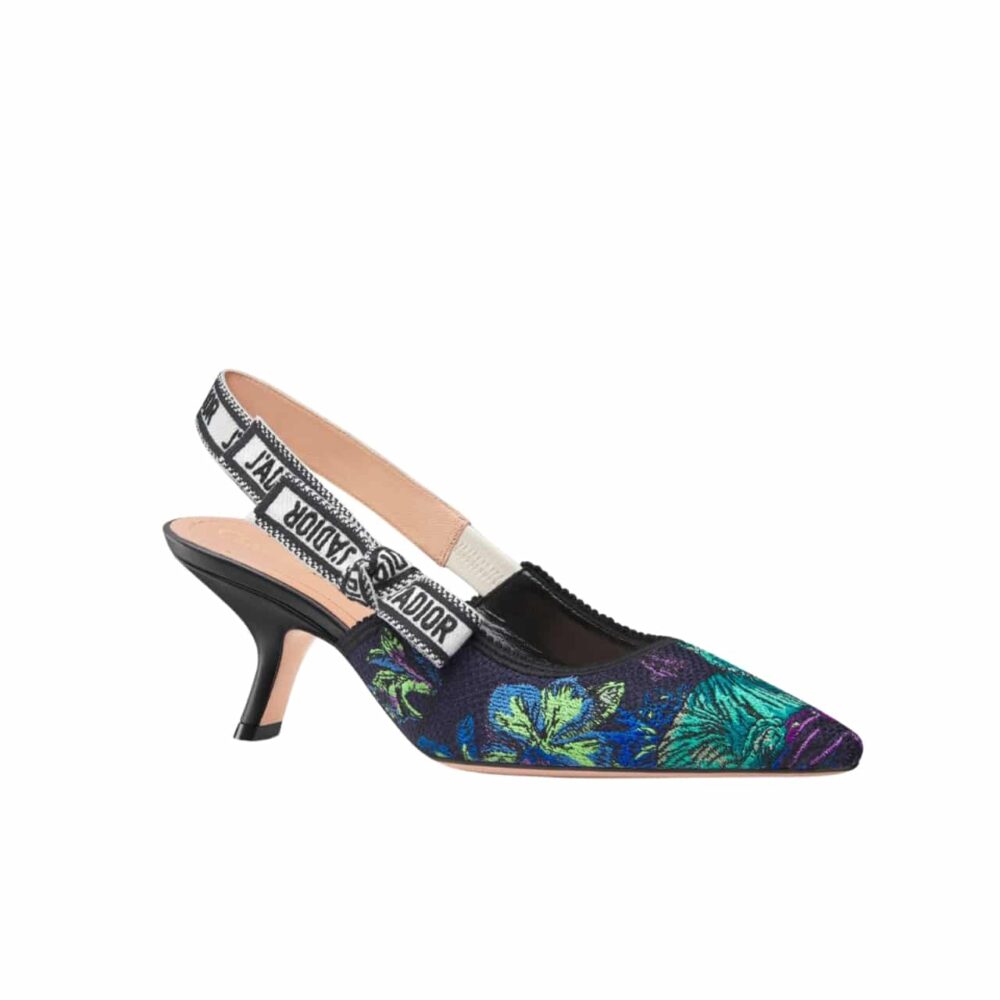 DIOR J'ADIOR SLINGBACK PUMP EMBROIDERED COTTON PURPLE MULTICOLOR KCP866VOY S21V
