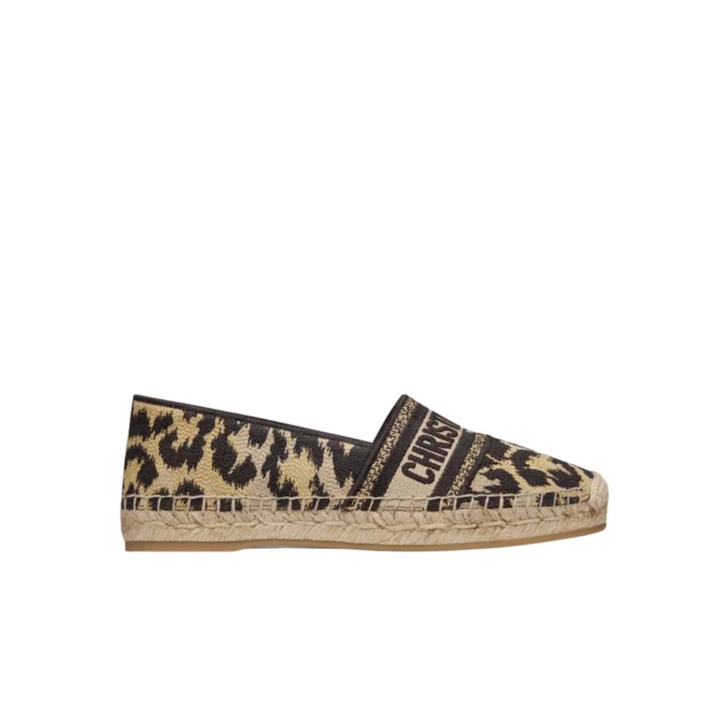 DIOR GRANVILLE LEOPARD LOGO EMBROIDERED ESPADRILLE FLAT BEIGE