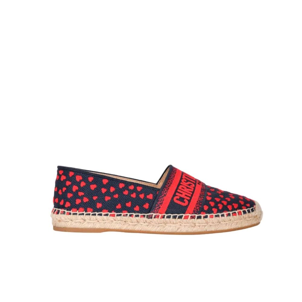 DIOR GRANVILLE ESPADRILLE LOGO HEART PRINT RED AND BLUE
