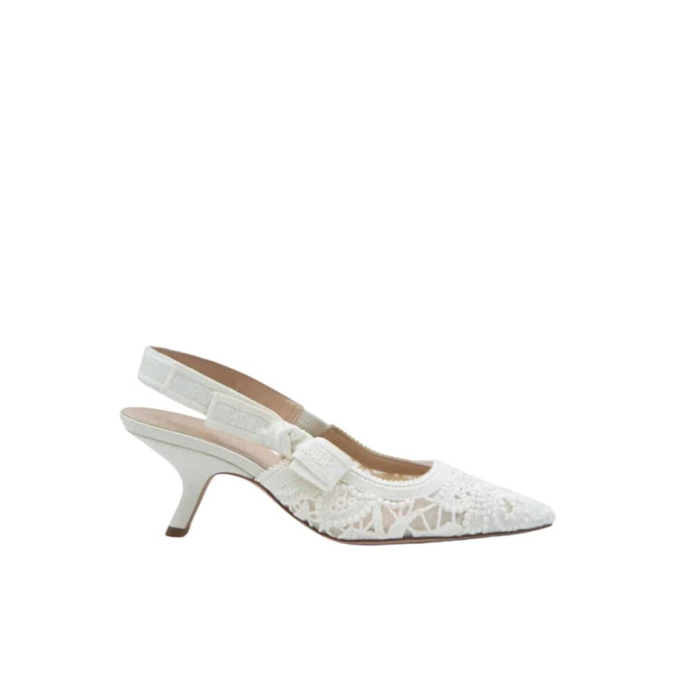 DIOR J'ADIOR SLINGBACK PUMP TRANSPARENT MESH EMBROIDERED WITH BUTTERFLY MOTIF WHITE