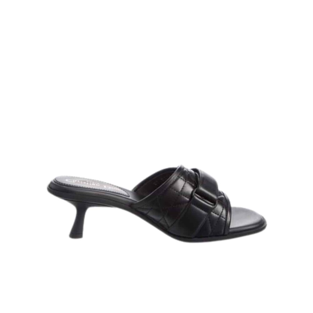 DIOR WOMEN DIO(R)EVOLUTION HEELED SLIDE QUILTED CANNAGE CALFSKIN BLACK