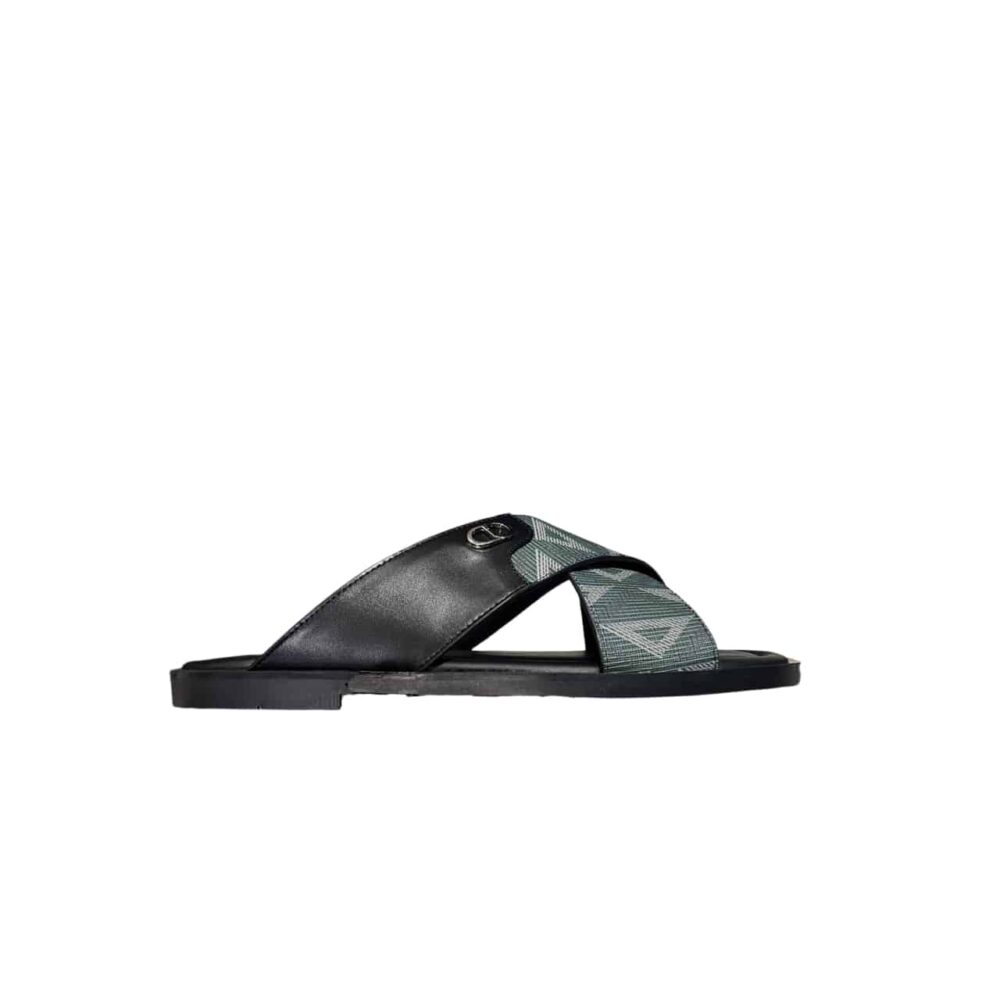 DIOR ALIAS SANDAL GRAINED DIAMOND CANVAS WITH LEATHER GREEN