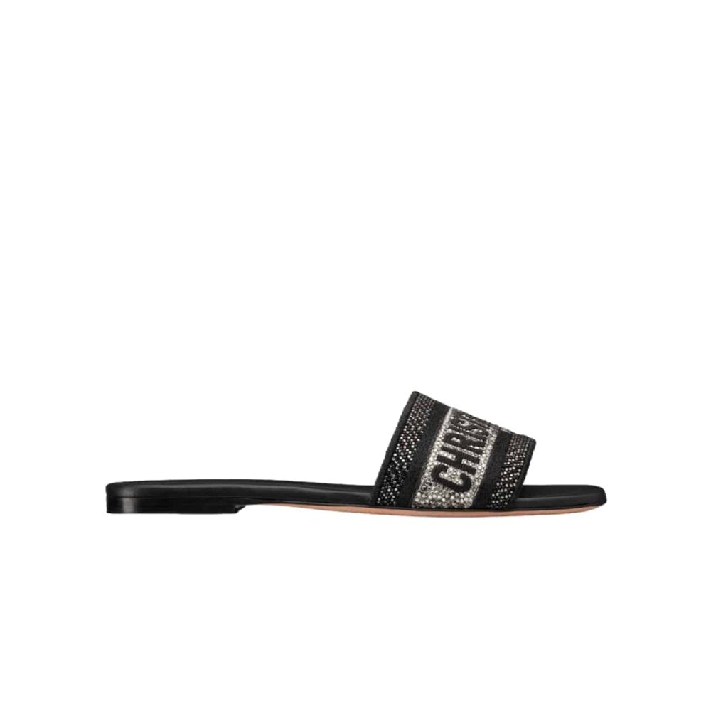 DIOR DWAY SLIDE EMBROIDERED COTTON BLACK