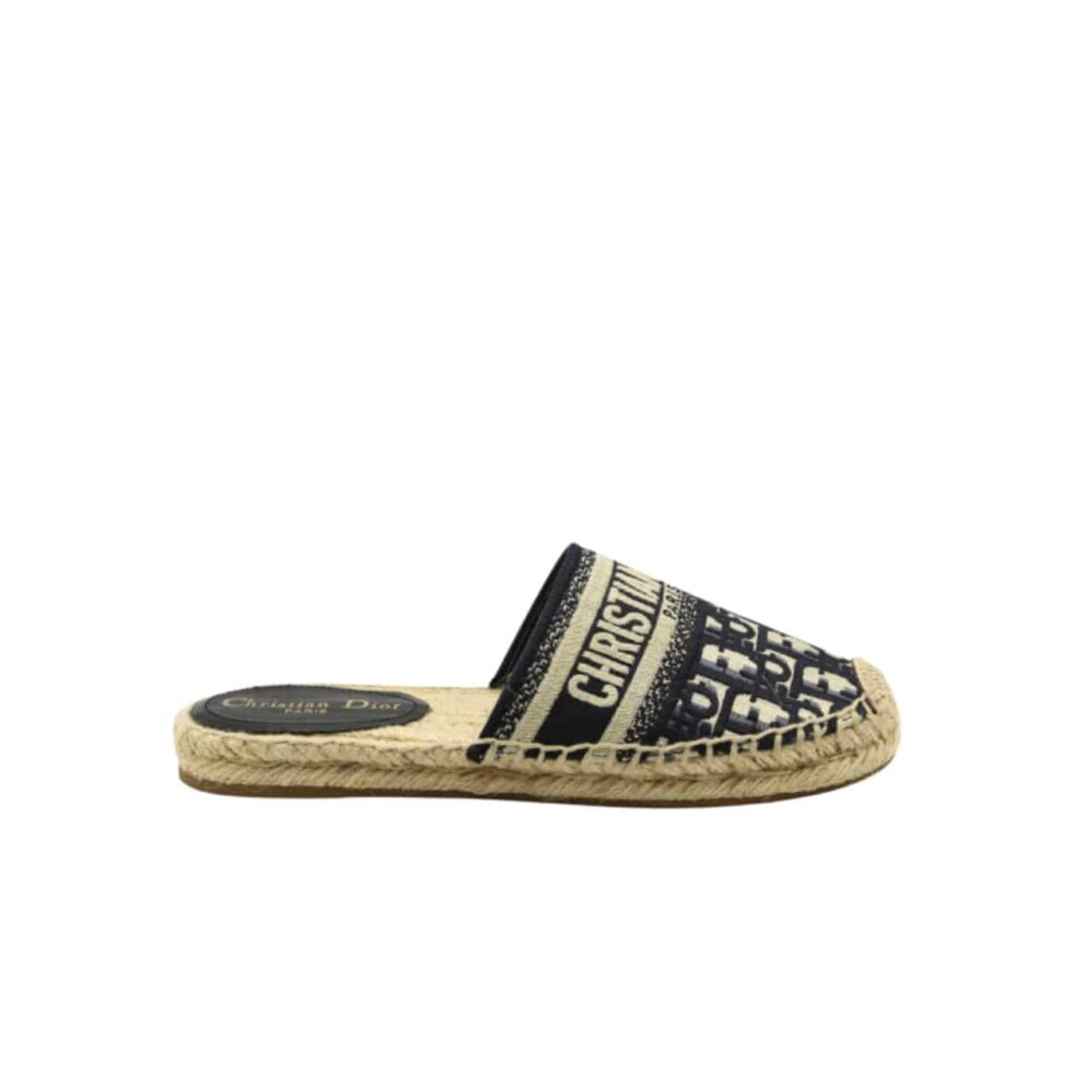 DIOR GRANVILLE OBLIQUE ESPADRILLE COTTON FLATS IN BLACK