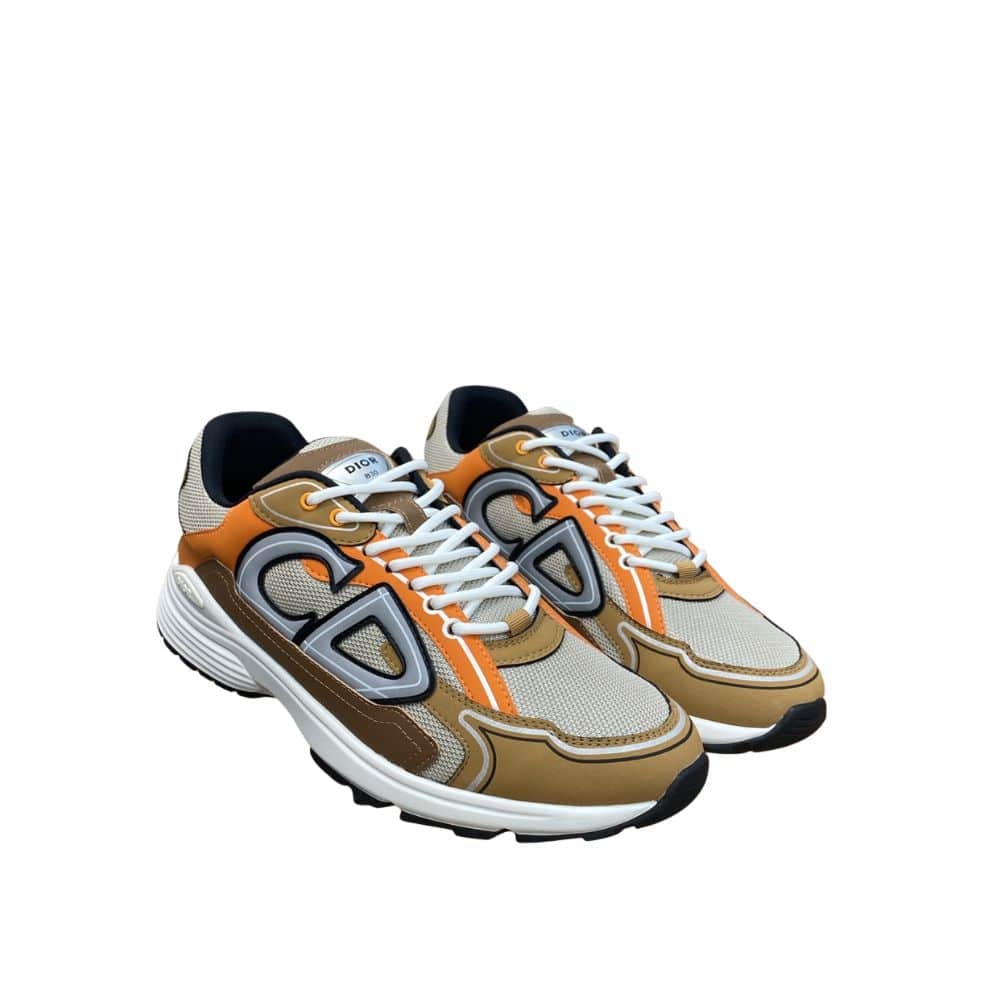DIOR B30 SNEAKER TECHNICAL FABRIC CREAM MESH WITH ORANGE