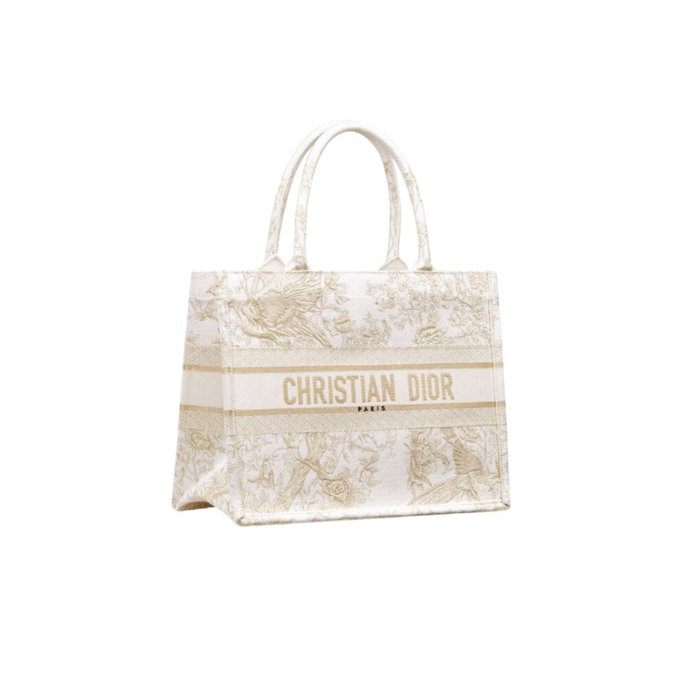 DIOR BOOK LARGE TOTE BAGDIOR WINTER GARDEN EMBROIDERY IN GOLD METALLIC THREADS M1296ZRZFM981