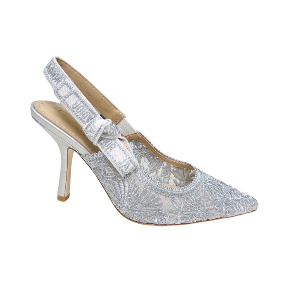 DIOR J'ADIOR SLINGBACK PUMP TRANSPARENT MESH EMBROIDERED IN GREY