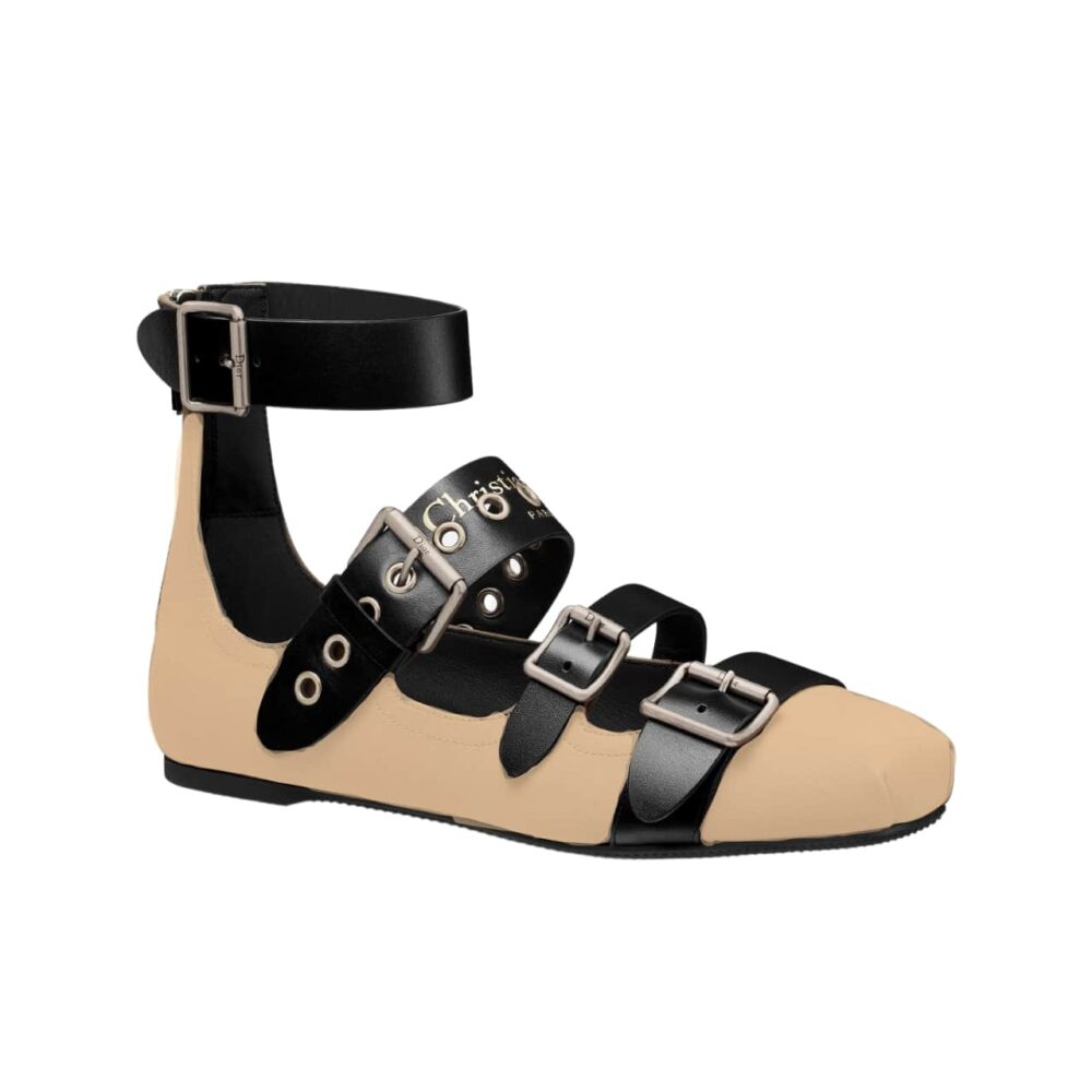 DIOR PUNK BALLET FLAT LEATHER GOLDEN AND BLACK KDB960TFC S45M