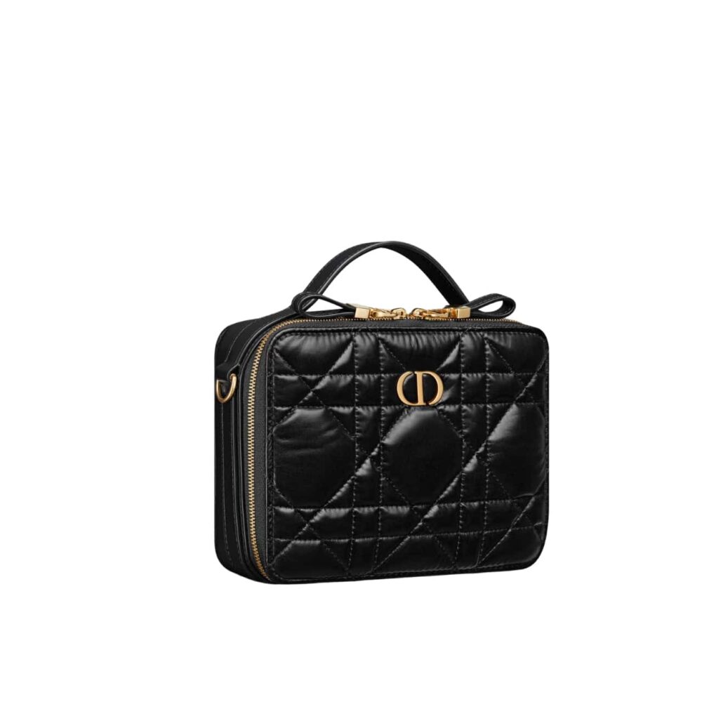 DIOR QUILTED MACROCANNAGE CALFSKIN CARO BOX CHAIN BAG BLACK