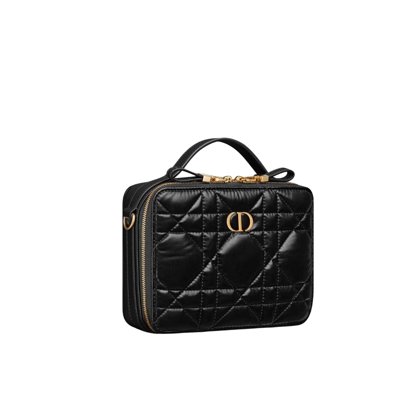 DIOR QUILTED MACROCANNAGE CALFSKIN CARO BOX CHAIN BAG BLACK