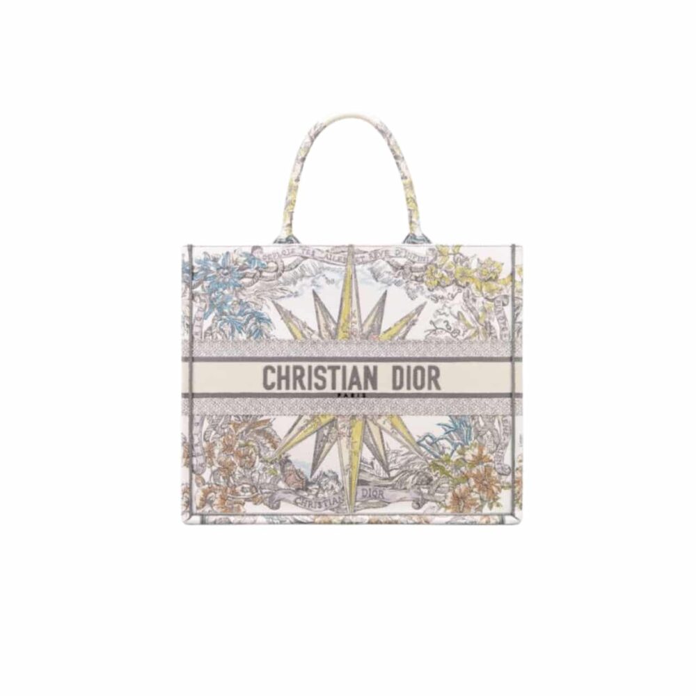 DIOR MEDIUM BOOK TOTE RÊVE D'INFINI EMBROIDERED WHITE MULTICOLOR M1286ZMDWM884