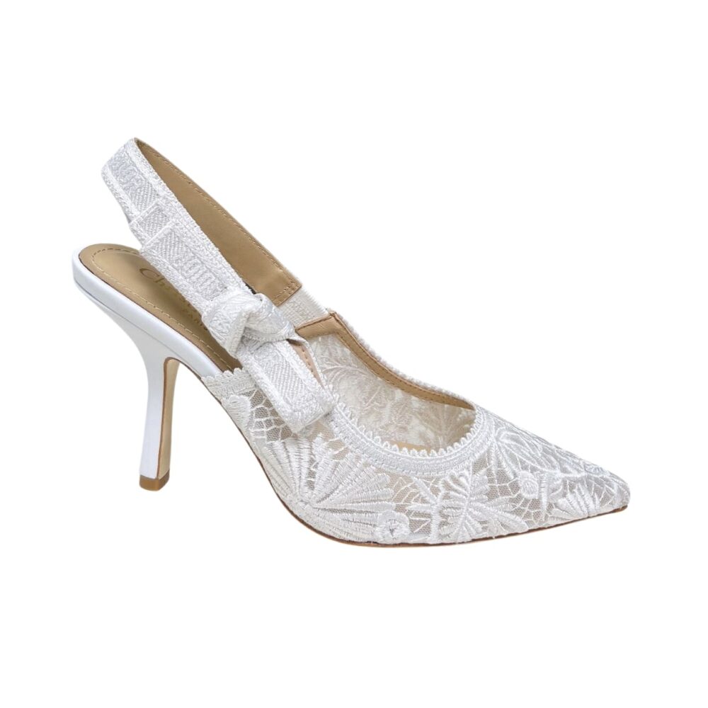 DIOR J'ADIOR SLINGBACK PUMP TRANSPARENT MESH EMBROIDERED IN WHITE