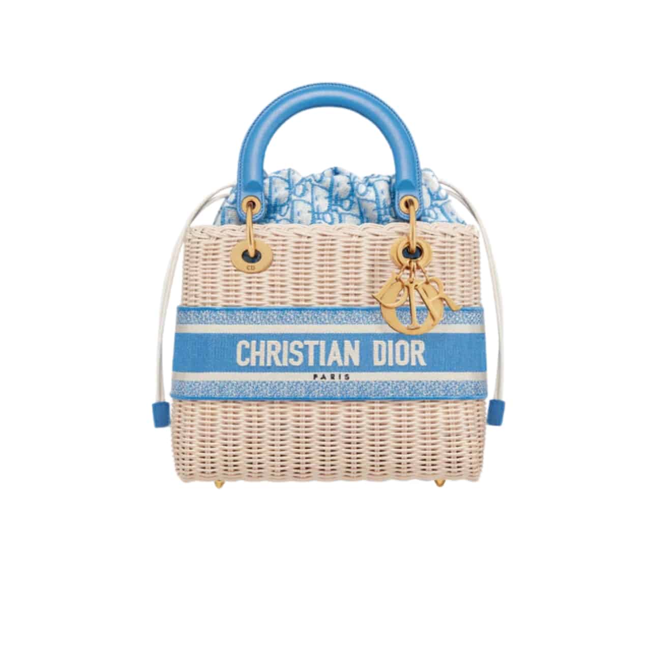 DIOR MEDIUM LADY NATURAL WICKER CORNFLOWER OBLIQUE JACQUARD BLUE 24CM M0565CMVO M917