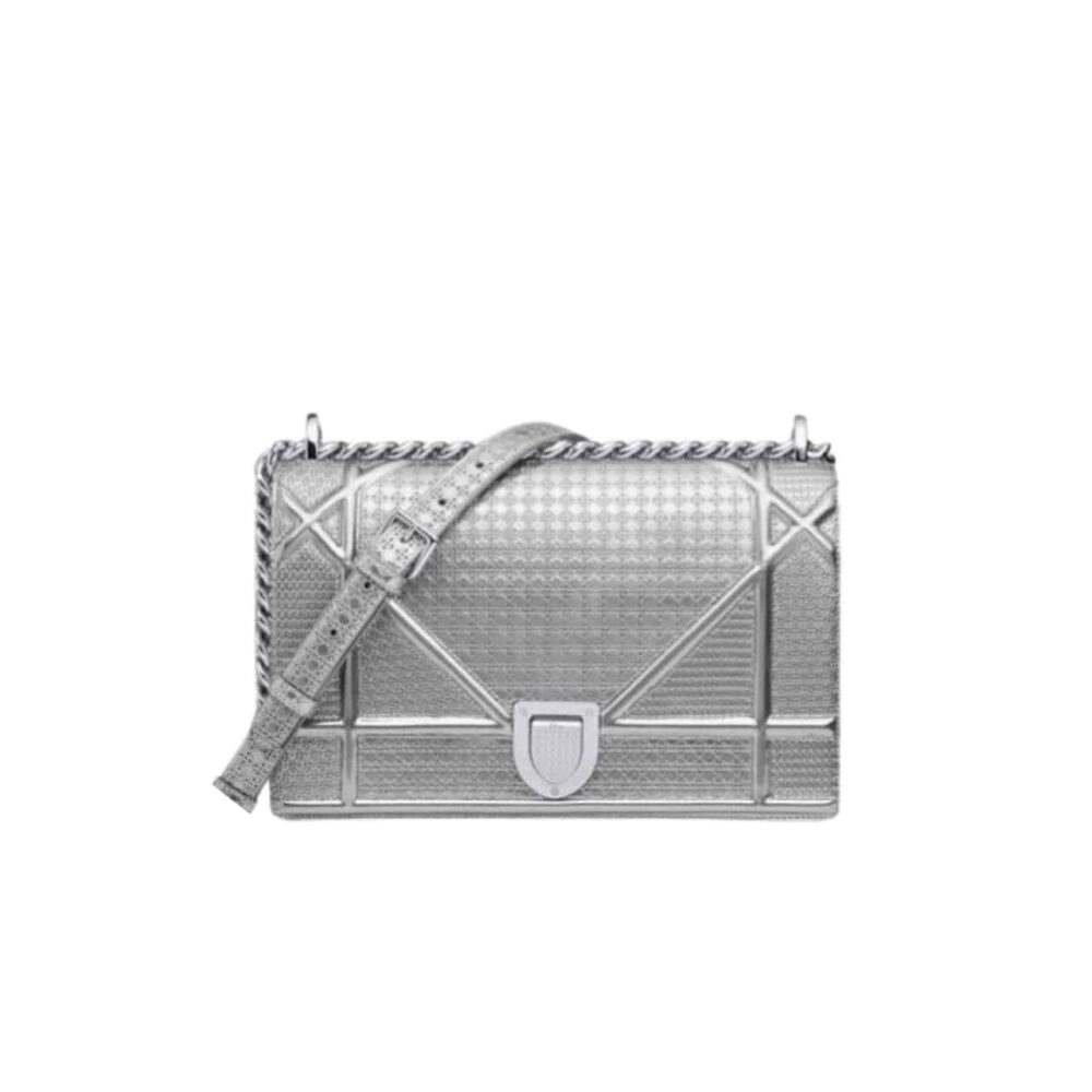DIOR DIORAMA METALLIC SILVER BAG 21CM